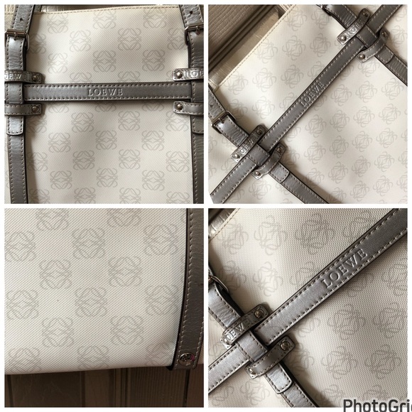 Loewe AUTHENTIC 2007 Anagram White Metallic Silver PVC Shopping Tote Bag - Picture 7 of 16